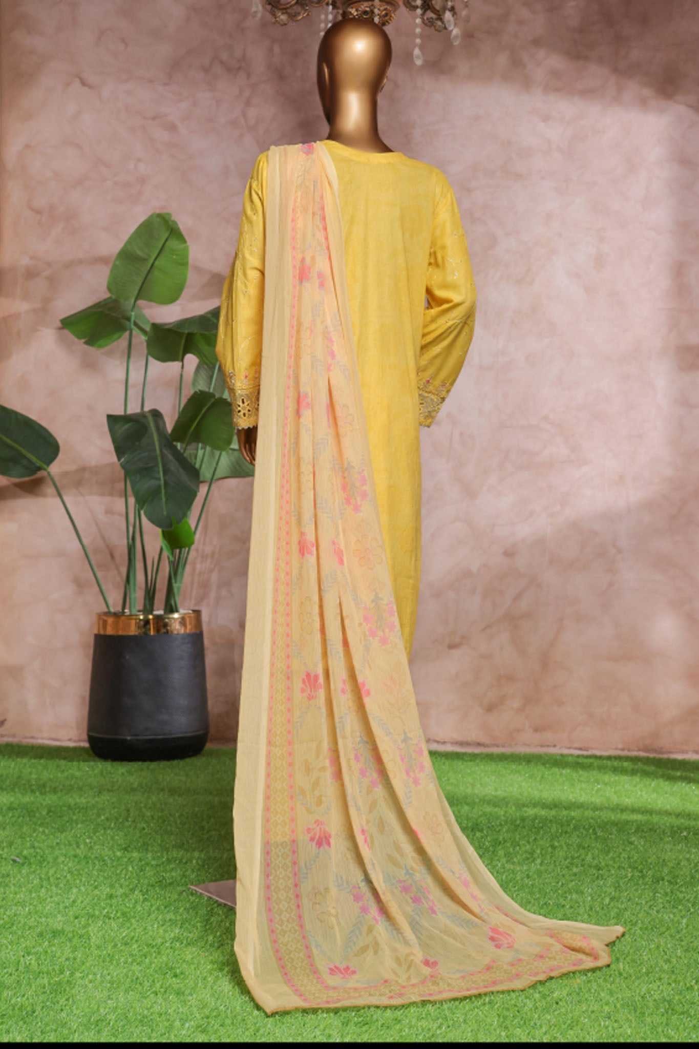 Bin Saeed Stitched 3 Piece Luxe Self & Self Collection'2025-NSM-2223-Yellow