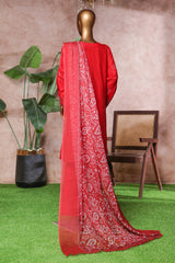 Bin Saeed Stitched 3 Piece Luxe Self & Self Collection'2025-NSM-2225-Red