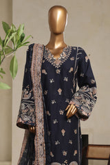 Bin Saeed Stitched 3 Piece Luxury Plain Cotton With Printed Back Vol-02 Suit-NSM-2230-Navy-Blue