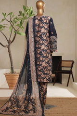 Bin Saeed Stitched 3 Piece Luxury Plain Cotton With Printed Back Vol-02 Suit-NSM-2230-Navy-Blue