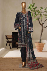 Bin Saeed Stitched 3 Piece Luxury Plain Cotton With Printed Back Vol-02 Suit-NSM-2232-Blue