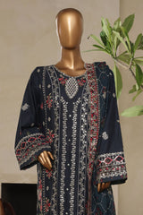 Bin Saeed Stitched 3 Piece Luxury Plain Cotton With Printed Back Vol-02 Suit-NSM-2232-Blue