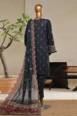 Bin Saeed Stitched 3 Piece Luxury Plain Cotton With Printed Back Vol-02 Suit-NSM-2232-Blue