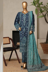 Bin Saeed Stitched 3 Piece Luxury Plain Cotton With Printed Back Vol-02 Suit-NSM-2233-Blue