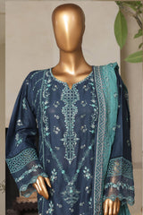 Bin Saeed Stitched 3 Piece Luxury Plain Cotton With Printed Back Vol-02 Suit-NSM-2233-Blue