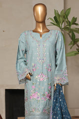 Bin Saeed Stitched 3 Piece Luxury Plain Cotton With Printed Back Vol-02 Collection'2025-NSM-2234-Ice