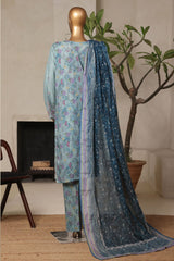 Bin Saeed Stitched 3 Piece Luxury Plain Cotton With Printed Back Vol-02 Collection'2025-NSM-2234-Ice