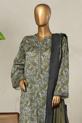Bin Saeed Stitched 3 Piece Exclusive Printed Lawn Vol-09 Suit-NSM-2241-Mehndi