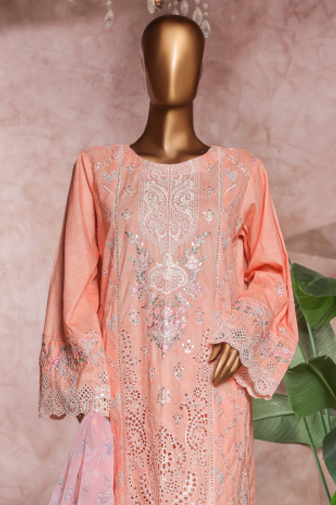 Bin Saeed Stitched 3 Piece Luxe Self & Self Collection'2025-NSM-2248-Pink