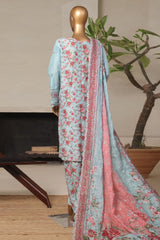 Bin Saeed Stitched 3 Piece Luxury Plain Cotton With Printed Back Vol-02 Suit-NSM-2249-Ferozi