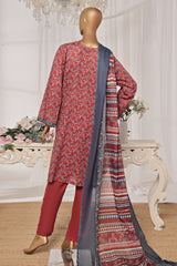 Bin Saeed Stitched 3 Piece Exc Printed Lawn Vol-03 Suit-NSM-2270-Maroon