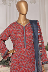 Bin Saeed Stitched 3 Piece Exc Printed Lawn Vol-03 Suit-NSM-2270-Maroon