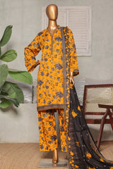 Bin Saeed Stitched 3 Piece Exc Printed Lawn Vol-03 Drop-02 Suit-NSM-2312-Mustard