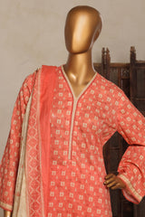 Bin Saeed Stitched 3 Piece Exc Printed Lawn Vol-04 Drop-02 Suit-NSM-2329-Peach