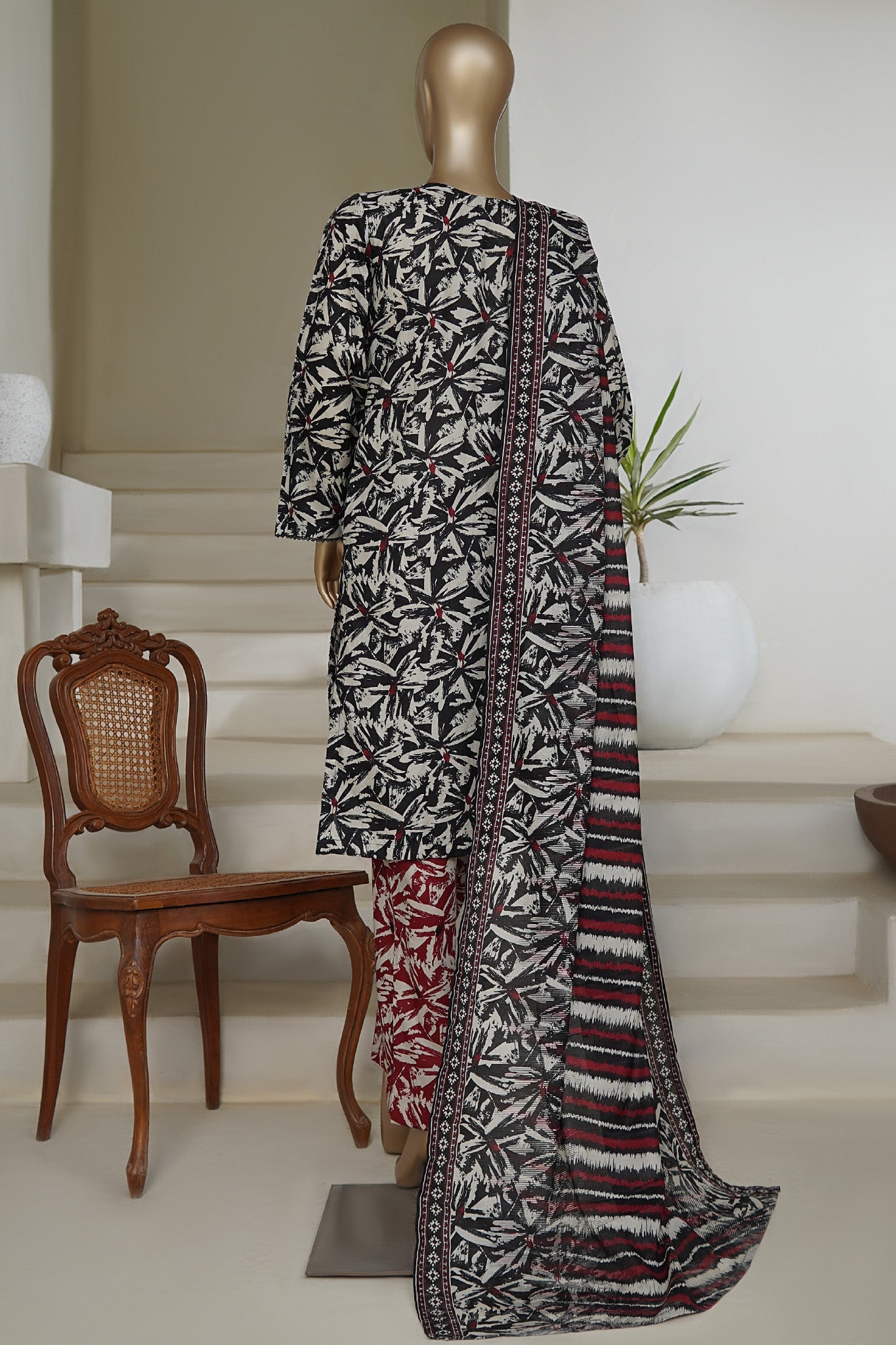 Bin Saeed Stitched 3 Piece Exc Printed Lawn Vol-05 Drop-02 Collection'2025-NSM-2341-Black