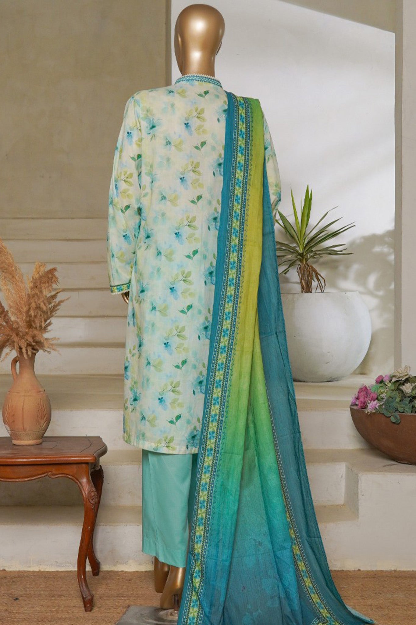 Classic Charm Modern Thread By Bin Saeed Stitched 3 Piece Lawn Collection'2025-NSM-2349-Ferozi