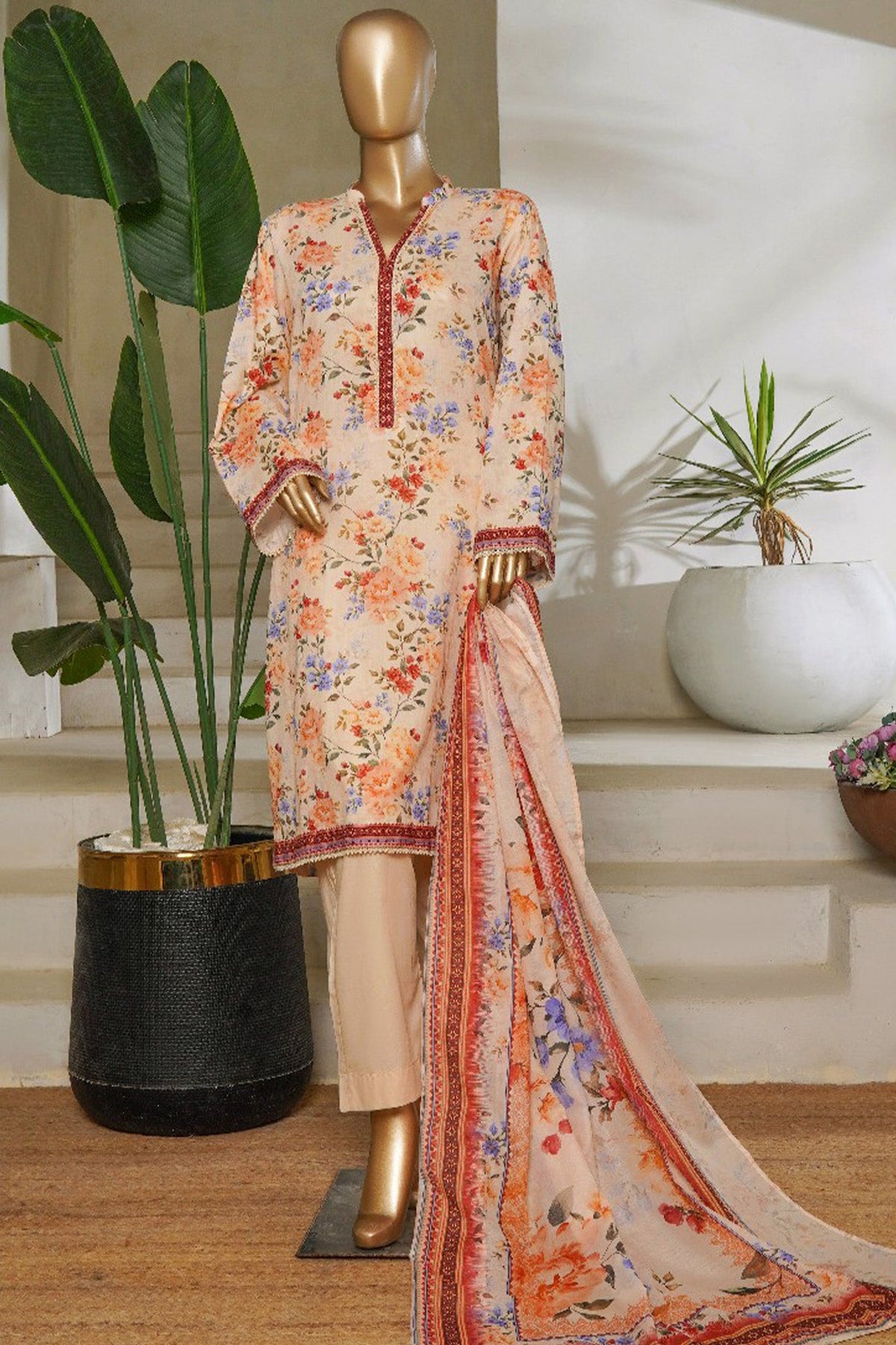 Classic Charm Modern Thread By Bin Saeed Stitched 3 Piece Lawn Collection'2025-NSM-2350-Cream
