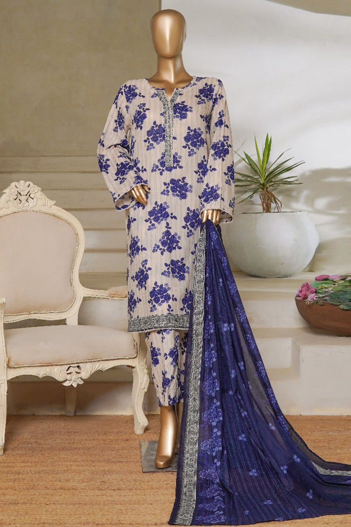 Classic Charm Modern Thread By Bin Saeed Stitched 3 Piece Lawn Collection'2025-NSM-2351-White