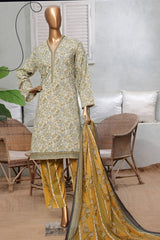 Classic Charm Modern Thread By Bin Saeed Stitched 3 Piece Lawn Suit-NSM-2353-Lemon