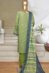Classic Charm Modern Thread By Bin Saeed Stitched 3 Piece Lawn Suit-NSM-2354-Green