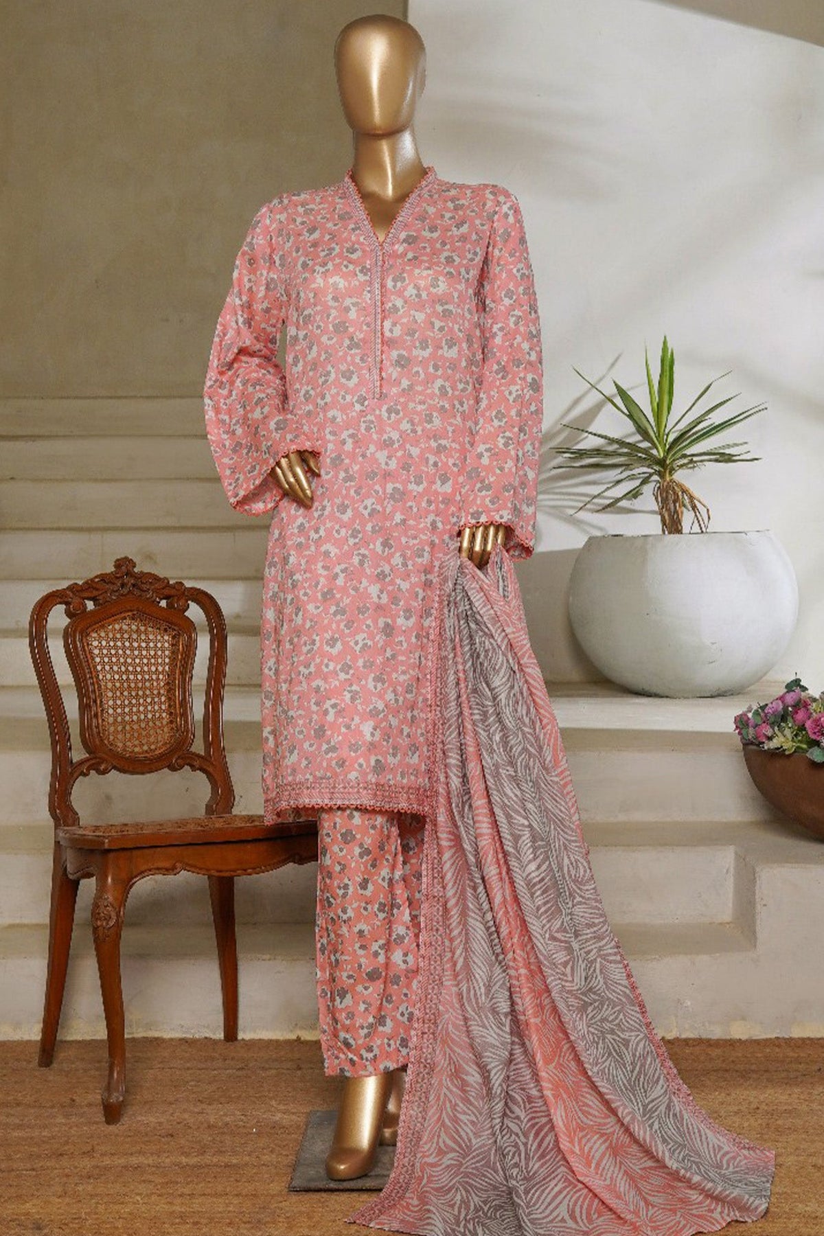Classic Charm Modern Thread By Bin Saeed Stitched 3 Piece Lawn Collection'2025-NSM-2355-Pink