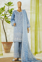 Bin Saeed Stitched 3 Piece Luxury White & White Emb Suit-NSM-2526 BLUE