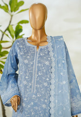 Bin Saeed Stitched 3 Piece Luxury White & White Emb Suit-NSM-2526 BLUE