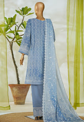 Bin Saeed Stitched 3 Piece Luxury White & White Emb Suit-NSM-2526 BLUE