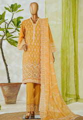 Bin Saeed Stitched 3 Piece Luxury White & White Emb Suit-NSM-2531 YELLOW