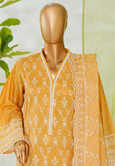 Bin Saeed Stitched 3 Piece Luxury White & White Emb Suit-NSM-2531 YELLOW
