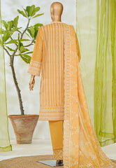 Bin Saeed Stitched 3 Piece Luxury White & White Emb Suit-NSM-2531 YELLOW