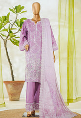Bin Saeed Stitched 3 Piece Luxury White & White Emb Suit-NSM-2535 PURPLE