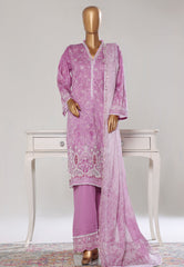 Bin Saeed Stitched 3 Piece Luxury White & White Emb Suit-NSM-2536 PURPLE