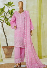 Bin Saeed Stitched 3 Piece Luxury White & White Emb Suit-NSM-2539 PINK