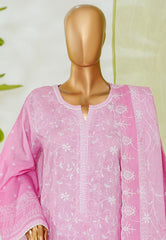 Bin Saeed Stitched 3 Piece Luxury White & White Emb Suit-NSM-2539 PINK