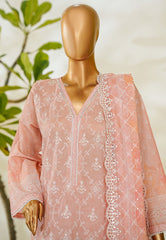 Bin Saeed Stitched 3 Piece Luxury White & White Emb Suit-NSM-2543 PEACH