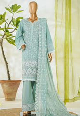 Bin Saeed Stitched 3 Piece Luxury White & White Emb Suit-NSM-2547 GREEN