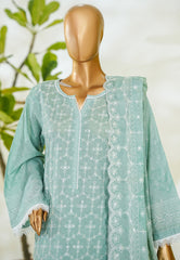 Bin Saeed Stitched 3 Piece Luxury White & White Emb Suit-NSM-2547 GREEN