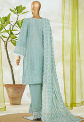 Bin Saeed Stitched 3 Piece Luxury White & White Emb Suit-NSM-2547 GREEN