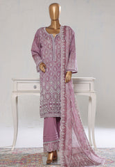Bin Saeed Stitched 3 Piece Luxury White & White Emb Suit-NSM-2553 PURPLE