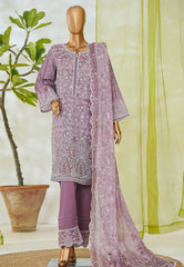 Bin Saeed Stitched 3 Piece Luxury White & White Emb Suit-NSM-2554 PURPLE