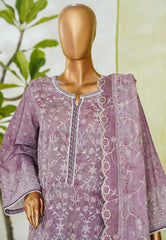 Bin Saeed Stitched 3 Piece Luxury White & White Emb Suit-NSM-2554 PURPLE