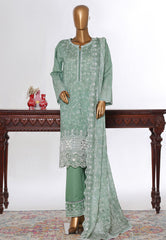 Bin Saeed Stitched 3 Piece Luxury White & White Emb Suit-NSM-2556 GREEN