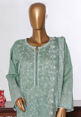 Bin Saeed Stitched 3 Piece Luxury White & White Emb Suit-NSM-2556 GREEN