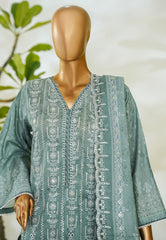 Bin Saeed Stitched 3 Piece Luxury White & White Emb Suit-NSM-2557 GREY