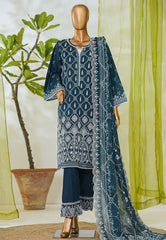 Bin Saeed Stitched 3 Piece Luxury White & White Emb Suit-NSM-2559 BLUE