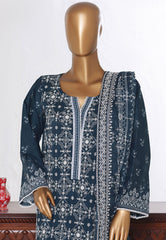 Bin Saeed Stitched 3 Piece Luxury White & White Emb Suit-NSM-2560 BLUE