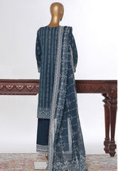 Bin Saeed Stitched 3 Piece Luxury White & White Emb Suit-NSM-2560 BLUE