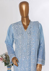 Bin Saeed Stitched 3 Piece Luxury White & White Emb Suit-NSM-2562 S.BLUE