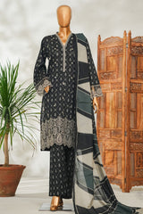 Bin Saeed Stitched 3 Piece Exclusive Emb Lawn Vol-02 Suit-NSM-2640 BLACK